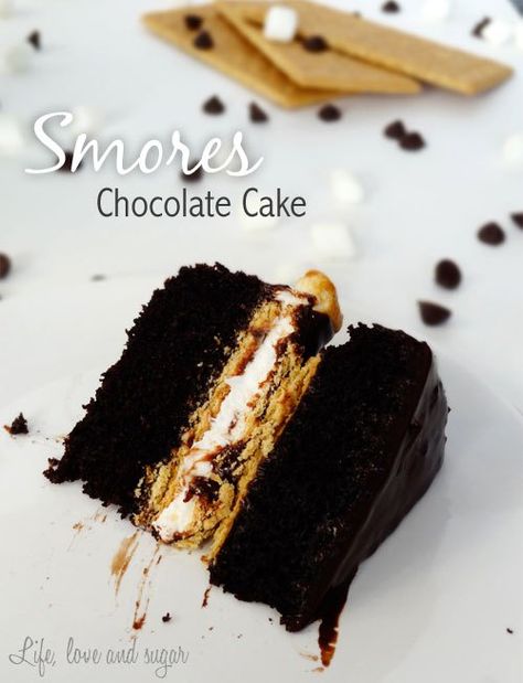 Smores Chocolate Cake, S’more Cake, Chocolate Smores Cake, Smores Cheesecake, Life Love And Sugar, American Bbq, Smores Dessert, Smores Cupcakes, Smores Cake