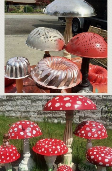 Fairy Garden Design Ideas, Art Mushrooms, Fairy Garden Ideas Diy, Taman Diy, Pinterest Garden, Fairy Garden Designs, Outdoor Crafts, Glass Garden Art, Diy Yard