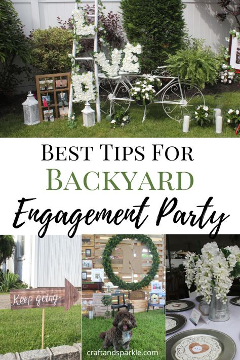 Throwing An Engagement Party, Engagements Ideas Party, Engagement Cookout Ideas, Backyard Engagement Party Activities, Engagement Parties Decorations, Laid Back Engagement Party, Engagement Photo Booth Ideas, Engagement Party Outdoor Decorations, Open House Engagement Party