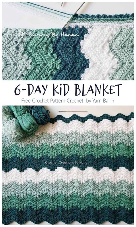 Original 6-Day Kid Blanket Free Crochet Patterns Crochet Zig Zag, Crochet Kids Blanket, Colorful Baby Blanket, Zig Zag Crochet, Green Baby Blanket, Kid Blanket, Crochet Baby Blanket Free Pattern, Easy Crochet Baby Blanket, Easy Crochet Baby