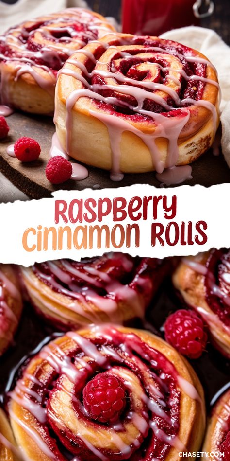 Raspberry Cinnamon Rolls with Lemon Glaze [1 Hour] - Chasety Raspberry Cinnamon Rolls, Sweet Roll Recipe, Lemon Glaze, Cinnamon Rolls Homemade, Easy Baking Recipes Desserts, Sweet Snacks Recipes, Tasty Baking, Delicious Snacks Recipes, Deilig Mat