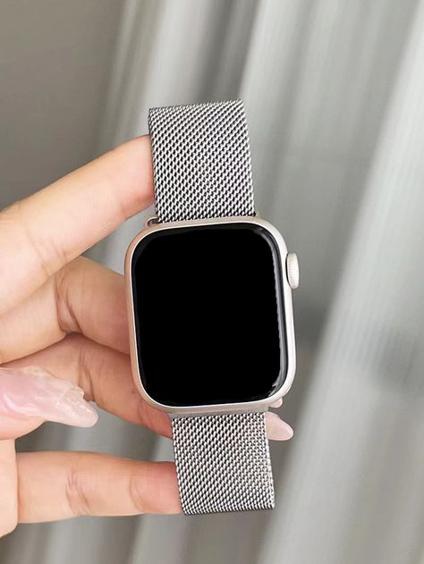 Light Grey  Collar  Stainless Steel  Smartwatch Bands Embellished   Smart Watches & Accs Smart Watch Aesthetic, Smartwatch Aesthetic, Apple Watch Design, Apple Smartwatch, Smart Watch Apple, Grey Watch, Cute Watches, Personalized Watches, Smartwatch Women
