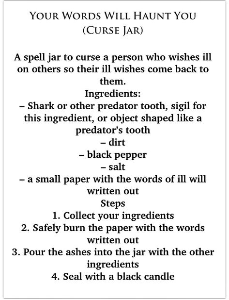 :: Your words will haunt you {curse jar} • Real Witchcraft Curses, Curse Someone Witchcraft, Karma Spells Witchcraft Jar, Curse Jar Ingredients, Witchcraft Curse Spell, Wiccan Curses, How To Curse An Object, Easy Curses Witchcraft, Karma Hex Spell