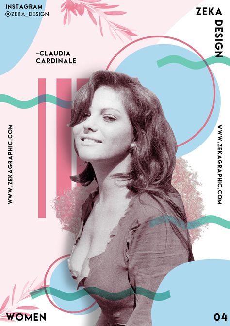 Poster designed by Zeka Design in the collection Women, this poster of Claudia Cardinale has minimal design and bright colors inspired on women. Speaker Poster Design, Women Poster Design, Woman Graphic Design, Business Marketing Design, Woman Poster, Desain Ui, Graphic Design Style, Text Poster, Graphic Design Images