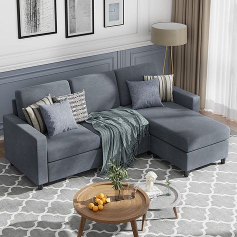 JAMFLY 78'' Convertible Sectional Sofa Couch, 3-seat L-Shaped Wide Reversible Couch with Modern Linen Fabric, Small Space Sofa for Living Room,Apartment and Office (Dark Gray) L Shaped Sofa Designs, Small Sectional, Small Sectional Sofa, Sectional Sofa With Chaise, Sofas For Small Spaces, L Shaped Couch, Sofa With Chaise, Sofa Fabric, Decoracion Living