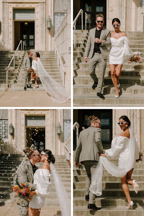 Civil Court Wedding Ideas, Old Money Courthouse Wedding, Nyc Court House Wedding, Civil Wedding Ideas Outfits, Elopement Dress Courthouse, Chic Courthouse Wedding Dress, Fun Courthouse Wedding Photos, What To Wear To A Courthouse Wedding, Retro Courthouse Wedding
