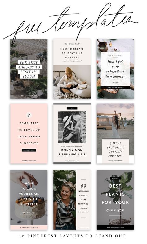 Get noticed on Pinterest. Download 10 free PInterest boards templates and make your posts, blog and website stand out Pinterest Post Design, Pinterest Layout, Free Templates Download, Pinterest Template, Branding Content, Photographer Templates, Pinterest Download, Social Branding, Pinterest Graphics