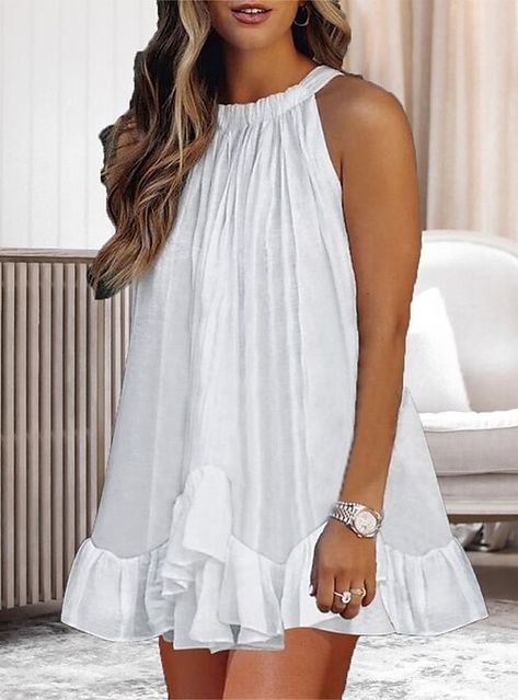 Sleeves Clothing, Women Halter, Mini Dress Casual, Trend Fashion, Neck Ruffle, Summer Dresses For Women, Pleated Dress, Ruffle Dress, Swing Dress