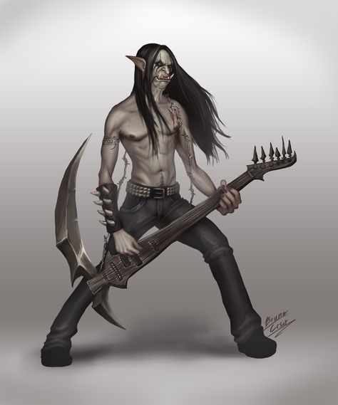 Heavy Metal Bard Dnd, Bard Instruments, Guitarist Art, Dnd Bard, Tiefling Bard, Pathfinder Character, Contemporary Fantasy, Heavy Metal Art, Last Unicorn