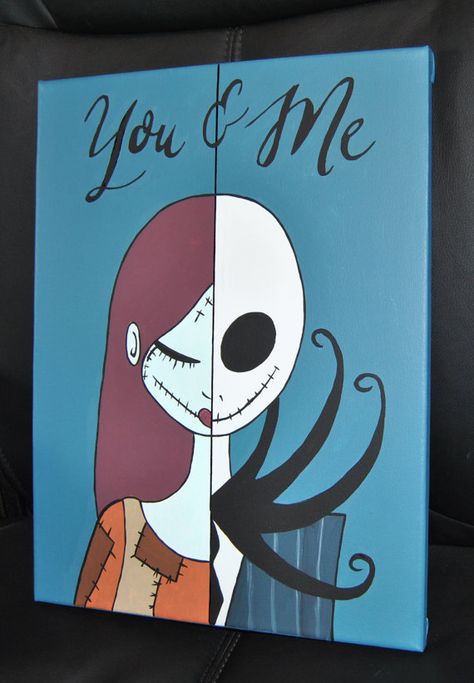 Nightmare before Christmas Jack Skellington Sally by mamashpey1 Nightmare Before Christmas Drawings, Halloween Canvas, Christmas Paintings On Canvas, Easy Canvas Art, Simple Canvas Paintings, Cute Canvas Paintings, Painting Idea, Canvas Painting Designs, Halloween Painting