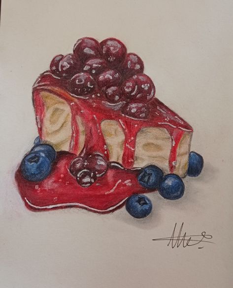 Realistic food drawing by me ♡ Kawaii, Food Drawing Easy, Baking Drawing, Colored Pencil Artwork Ideas, Creepy Food, Desserts Drawing, Food Art Painting, Realistic Cakes, Cake Drawing