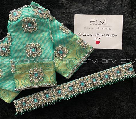 Light Green Blouse Aari Work Designs, Light Green Blouse Designs, Aari Work Designs Pattern Hand Embroidery, Onion Colour, Magam Works, Simple Wedding Blouse Designs, Blouse Designs Aari Work, Light Green Blouse, Green Blouse Designs