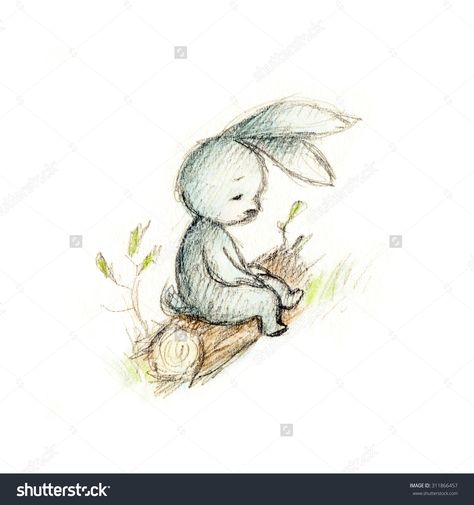 Drawing Of Sad Bunny Sitting On The Log Стоковые фотографии 311866457… Log Drawing, Bunny Sitting, Bunny Sketches, Lapin Art, Rabbit Wallpaper, Rabbit Drawing, Create This Book, Bunny Painting, Bunny Drawing