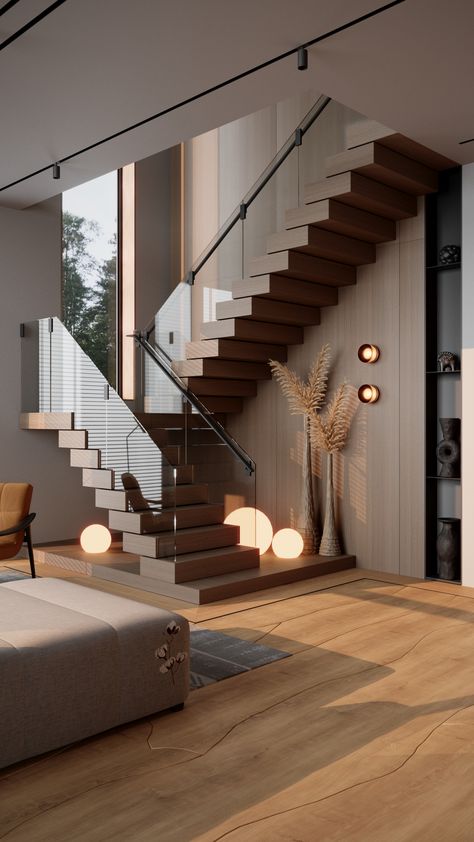 Staircase In Living Room, درج السلم, Staircase Interior Design, Luxury Staircase, Staircase Design Modern, Stairs Design Interior, Gifts Homemade, Contemporary Staircase, تصميم داخلي فاخر