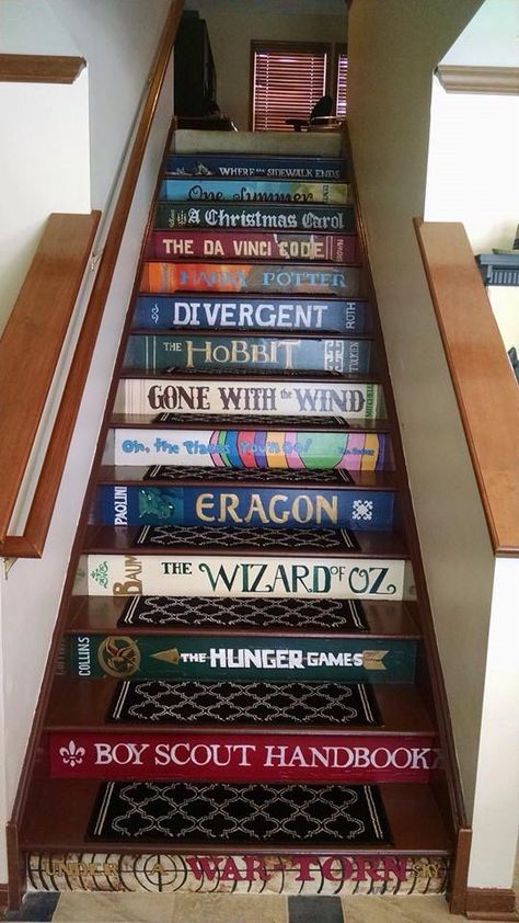 Stair Case Art, Basement Library Ideas, Staircase Books, Stairs Books, Funny Cover Photos, Book Staircase, Stairs Diy Renovation, Book Stairs, Funny Facebook Posts