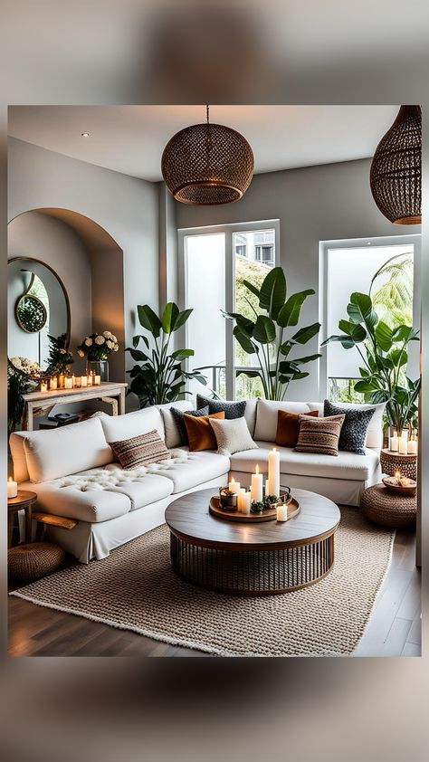 Earthy Elegant Living Room, Green Burnt Orange Living Room, Unique Sitting Room Ideas, Living Room Designs Cottage Core, Modern Farmhouse Living Room Design, Boho Living Room Apartment, Bohemian Home Decor Ideas, Bohemian Living Rooms, Decor Ideas Living Room