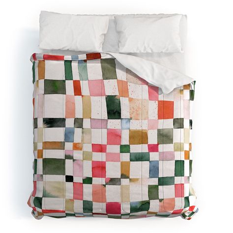 The Deny Designs comforter is the lightweight yet snuggly warm hug everyone wants from their bedding. The comforter features your print in vibrant color on the front and on the reverse side is a crisp, clean white to complement any decor style. Each comforter is available with matching pillow sham(s). And the best part? Every purchase pays the artist who designed it—supporting creativity worldwide. Modern Colorful Bedding, Quilt For Bedroom, Checkered Comforter Bedroom, Color Block Bedding, Eclectic Bedding Ideas, Nuetral Pallete Bedroom, Queen Duvet Cover Sets, Contemporary Bedding, Blankets Throw