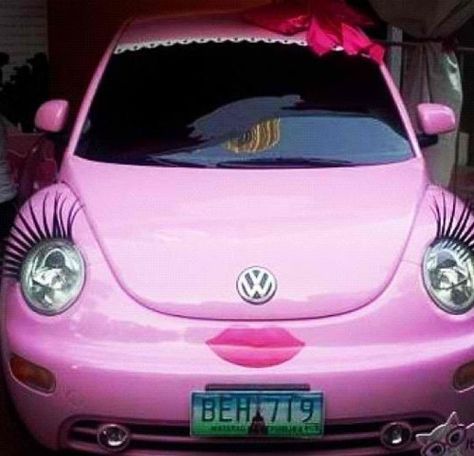 pink vw bug with lashes and lips omg I luv this is the cutest car ever looks like a cartoon Vw Beetles, Tout Rose, Girly Car, Vw Vintage, Pink Car, Tickled Pink, Vw Bug, Vw Beetle, Everything Pink