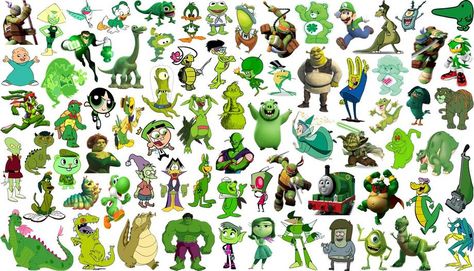 Click the Green Cartoon Characters Quiz - By ddd62291 Green Movie Characters, Green Characters Cartoon, Green Disney Characters, Green Cartoon Characters, Color Characters, Colored Characters, Green Cartoon, Circus Characters, Rainbow Cartoon