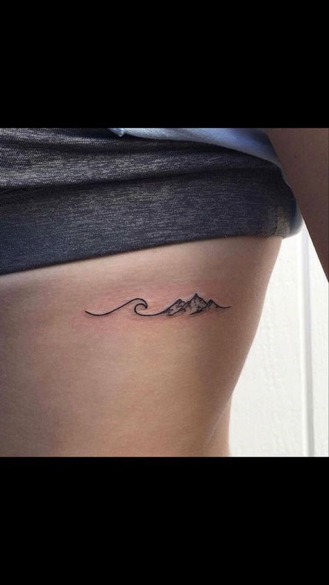 Wave Mountain Tattoo Simple, Wave To Mountain Tattoo, Mountain Waves And Sun Tattoo, Mountain Into Wave Tattoo, Wave Into Mountain Tattoo, Mountain Water Tattoo Simple, Mountain To Ocean Tattoo, Mountain And Beach Tattoo Simple, Sun Mountain Wave Tattoo