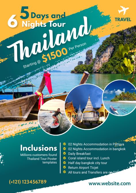 Customize 9,990+ Travel Poster Templates | PosterMyWall Thailand Package, Thailand Instagram, Travel Advertising Design, Travel Banner, Travel Brochure Design, Thailand Tour, Travel Flyer, Travel Advertising, Travel Poster Design