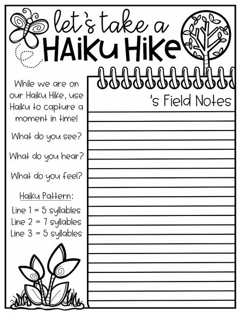 Take Your Students on a Haiku Hike | Upper Elementary Snapshots Haiku Poems For Kids, Haiku Poem, Poetry Activities, Poetry Unit, Poetry Ideas, Teaching Poetry, 4th Grade Writing, Poetry For Kids, Elementary Writing