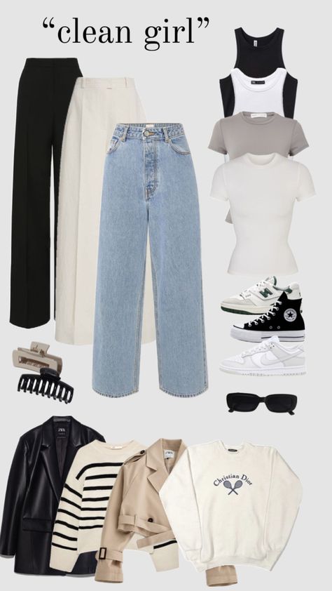 “clean girl” capsule wardrobe idea inspiration part 1 Mode Teenager, Capsule Wardrobe Casual, Alledaagse Outfits, Fashion Capsule Wardrobe, Everyday Fashion Outfits, Ținută Casual, Casual Day Outfits, Mode Ootd, Wardrobe Outfits