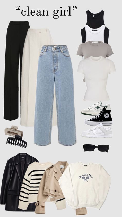 “clean girl” capsule wardrobe idea inspiration part 1 Mode Teenager, Mum Style, Capsule Wardrobe Casual, Alledaagse Outfits, Easy Outfits, Fashion Capsule Wardrobe, Uni Outfits, Everyday Fashion Outfits, Casual Day Outfits