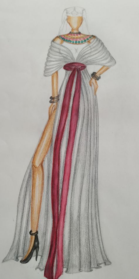 Illustration #fashion garment#ancient egypt# fashion designing# steadler work Fimo, Ancient Egypt Fashion Illustration, Egyptian Fashion Design, Diy Ancient Egypt Costume, Egypt Fashion Illustration, Egypt Costume Diy, Egypt Dress Fashion, Ancient Egypt Clothes, Egypt Inspired Fashion