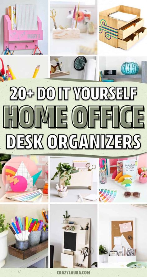Need to organize all the stuff on your desk!? Check out these super creative DIY desk organizer ideas and tutorials to get your workspace looking perfect! Fimo, Organisation, Diy Home Office Organization Ideas, Small Work Desk Organization, Home Office Organization Workspaces, Diy Desk Organizer Ideas, Desk Organizer Ideas, Diy Desktop Organizer, Diy Desk Organizer