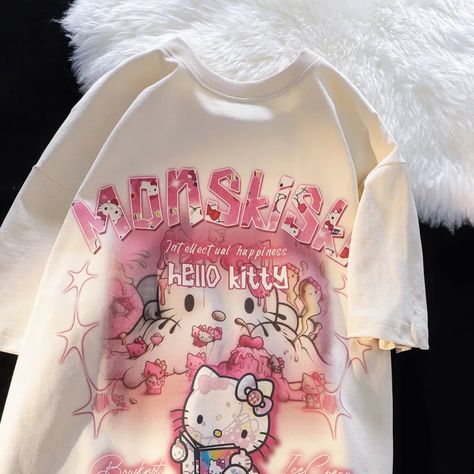 Sanrio Shirt Outfit, Kitty Outfit, Sanrio Outfits, Hello Kitty T Shirt, Outfit Collection, Kitty Clothes, Oversized Outfit, Cartoon Outfits, Trendy Top