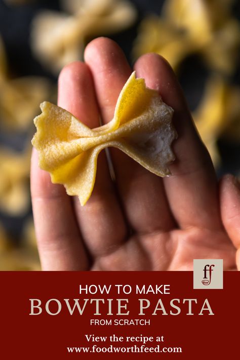 In our home, there is no cozier treat than a big saucy bowl of handmade pasta. We adore the endless combinations of shapes, sauces and flavors of fresh pasta dishes. Among our favorite pasta shapes is the beloved bow-tie of Northern Italy! This easy recipe and tutorial will demonstrate How To Make Farfalle Pasta. Farfalle, otherwise known as bow-tie pasta, is a fun and easy shape that pairs well with lots and lots of recipes. Homemade Pasta Flavored, Homemade Bow Tie Pasta, Fun Homemade Pasta Shapes, How To Make Bowtie Pasta, How To Make Bow Tie Pasta, Homemade Farfalle Pasta, Homemade Bowtie Pasta, Handmade Pasta Shapes, Flavored Pasta Dough Recipes