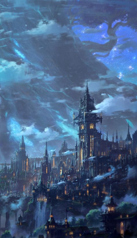 ArtStation - Gothic City, Frank Sun Gothic City, Cityscape Wallpaper, Gothic Artwork, Gothic Castle, Gothic Fantasy Art, Scenery Background, Dark City, My Fantasy World, City Illustration