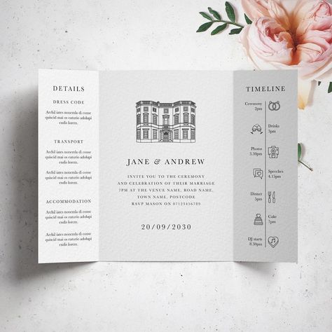 Wedding Invitation With Timeline, Simple And Elegant Wedding Invitations, Wedding Invite Venue Illustration, Wedding Invites With Venue Sketch, Wedding Venue Illustration Invitation, Wedding Invitation With Venue Drawing, Invitation Wedding Ideas, Wedding Invitation Venue Illustration, Venue Illustration Wedding Invitation