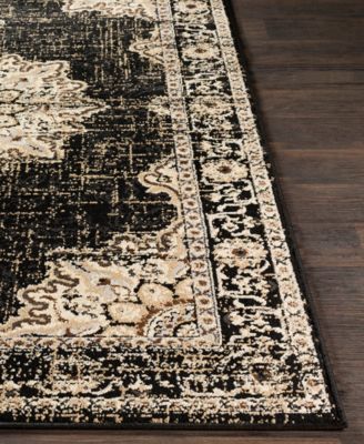 Ivory And Black Area Rug, Black And Cream Rug Dining Room, Dark Rug White Couch, Moody Runner Rug, Black And Tan Area Rug, Black Rug Bedroom Ideas, Black Rug Dining Room, Black And Cream Area Rugs, Black And Beige Rug