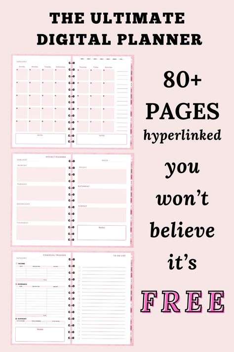 I've created the ultimate free digital planner for 2024 and beyond! It comes with a weekly planner template, monthly planner template, finance tracker, goals, to-do and notes. It's cute, pink, aesthetic and compatible with goodnotes, notability and more for your ipad or Samsung tablet. I also have other templates to choose from. I hope you enjoy and use it daily to stay on top of everything!