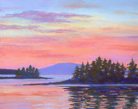 Tela, Suzanne Siegel, Oil Pastel Landscape, Lake Painting, Pastel Landscape, Original Pastel, Artful Home, Summer Landscape, Sunset Painting