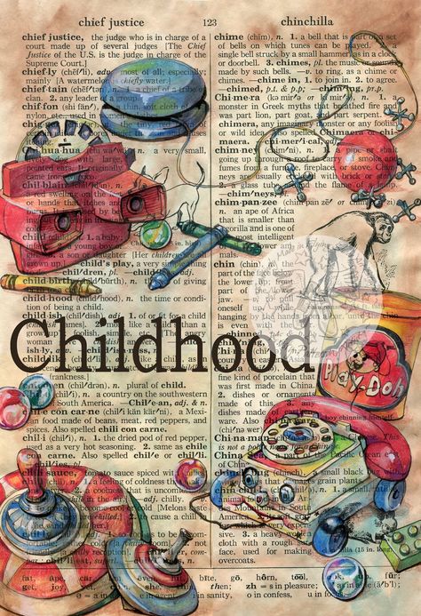flying shoes art studio: CHILDHOOD Kunstjournal Inspiration, Mixed Media Drawing, Media Drawing, Arte Peculiar, Newspaper Art, Shoes Art, Book Page Art, Dictionary Art, Gcse Art