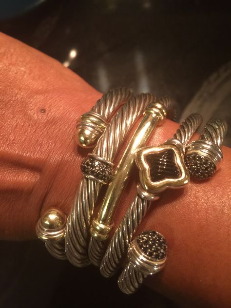 David Yurman Stack, Yurman Bracelet Stack, David Yurman Bracelet Stack, Jewelry Goals, David Yurman Cable Bracelet, Yurman Bracelet, David Yurman Bracelet, Bling Bags, Wrist Candy