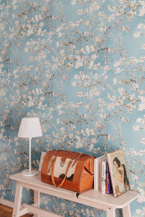 Floral Wallpaper Inspiration from an Eclectic Spanish Home | Apartment Therapy Bathroom Wallpaper Trends, Bathroom Wallpaper Modern, King Size Bed Designs, Pothos Plants, Room Wallpaper Designs, Guest Bedroom Office, Simple Bed Designs, Simple Bed Frame, Bed Design Ideas