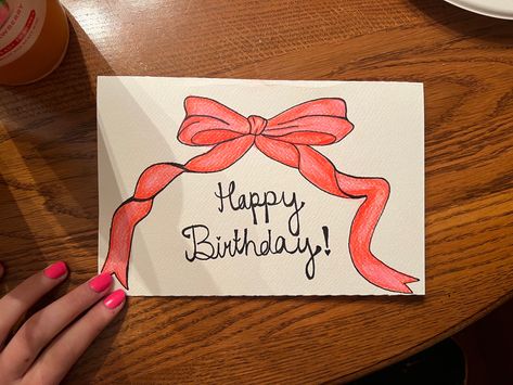 Aesthetic birthday card with bow🎀 18th Birthday Cards Ideas, 16 Birthday Card Ideas Diy, 18th Birthday Handmade Cards, Aesthetic Birthday Drawing, 18th Birthday Card Diy, 14th Birthday Card Ideas, 17 Birthday Card Ideas, Birthday Canvas Ideas, Preppy Birthday Cards