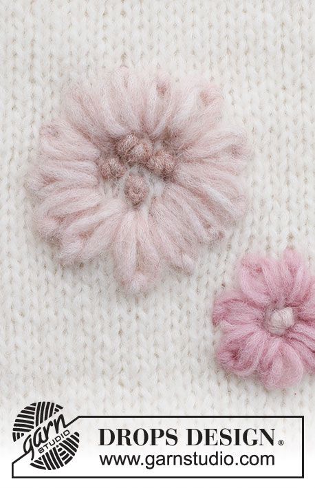 Embroidery Flowers On Knitting, Knitting Embroidery Designs, Embroidery Over Knitting, How To Do A French Knot Embroidery, Embroider On Knitting, Embroidery On Knitted Items, Drops Design Knitting Free, Embroidery On Knitting, Knit Flower Pattern