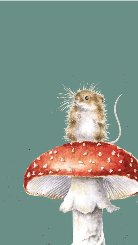 Mouse Phone Wallpaper by Wrendale Designs Woodland Wallpaper Phone, Mouse And Mushroom Drawing, Watercolour Woodland Animals, Mouse Art Illustration, Mouse Watercolor Illustration, Woodland Wallpaper Iphone, Wrendale Designs Animals, Autumn Animals Illustration, Wrendale Wallpaper