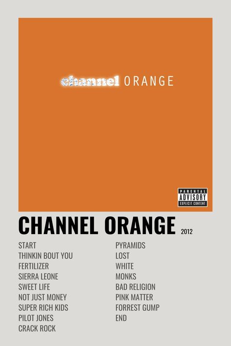 Orange Polaroid, Frank Ocean Channel Orange, Frank Ocean Album, Frank Ocean Poster, Channel Orange, Minimalist Music, Music Poster Ideas, Vintage Music Posters, Cool Album Covers