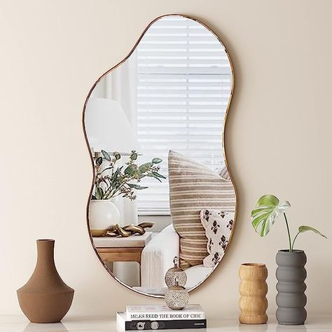 Asymmetrical Design:This irregular mirror design has unique lines and is a gorgeous decorative piece in a modern-style home.This modern mirror can improve the beauty and art of space and is suitable for living rooms,entrance halls, walkways, and bedrooms.
Two-Way Hanging: 22" wide x 36" high x 1" deep; weight is 15.65 lbs.Includes 4 D-Rings preinstalled on the frame for vertically or horizontally hanging; only needs to punch the hole in the wall for installation. Curvy Mirror, Asymmetrical Wall, Funky Mirrors, Mirror For Living Room, Wavy Mirror, Spiegel Design, Mirror Wall Living Room, Mirror Design, Unique Mirrors