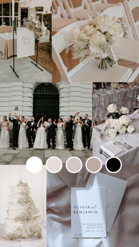 The modern and minimalist wedding theme consists of neutral tones, simple centrepieces, and monochrome finishes. Neutral Wedding Color Schemes, Minimalist Wedding Theme, Classy Wedding Themes, Neutral Wedding Decor, Classic Wedding Themes, Elegant Wedding Colors, Monochromatic Wedding, Wedding Theme Color Schemes, Champagne Wedding Colors