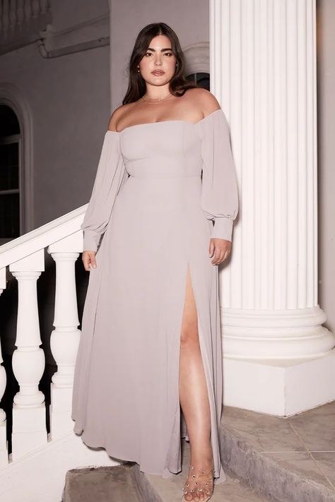 Long Sleeve Bridesmaid Dress, Plus Size Formal Dresses, Balloon Sleeve Dress, Lulu Fashion, Grey Maxi Dress, Meredith Grey, Formal Dresses Gowns, Looks Plus Size, Curvy Dress