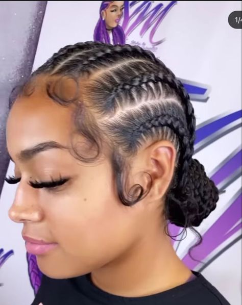 Short Quick Braided Hairstyles, Braided Cornrow Hairstyles Bun, Two Buns With Edges, 4 Straight Back Feed In Braids 2 Buns, Corn Row Braids Bun, Braid Back Bun, Cornrow Braids Bun, Cornrow Two Buns, Canrows Going Back Natural Hair