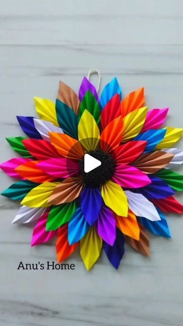 Paper Flower Wall Hanging Diy, Paper Decoration Ideas Creative, Wall Decor Design With Paper, Craft Ideas For Wall Decoration, Wall Hanging Diy Paper Flower, How To Make A Flower From Paper, Paper Crafts Wall Decoration, Big Paper Flowers Craft, Wall Art Crafts Diy