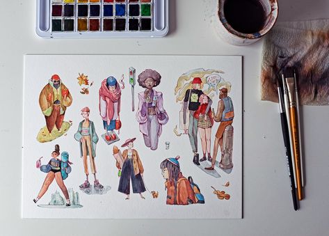 Croquis, Watercolor Character, Marija Tiurina, People In The City, Sketchbook Art Journal, My Character, Concept Art Drawing, Illustration Character, Creative Drawing